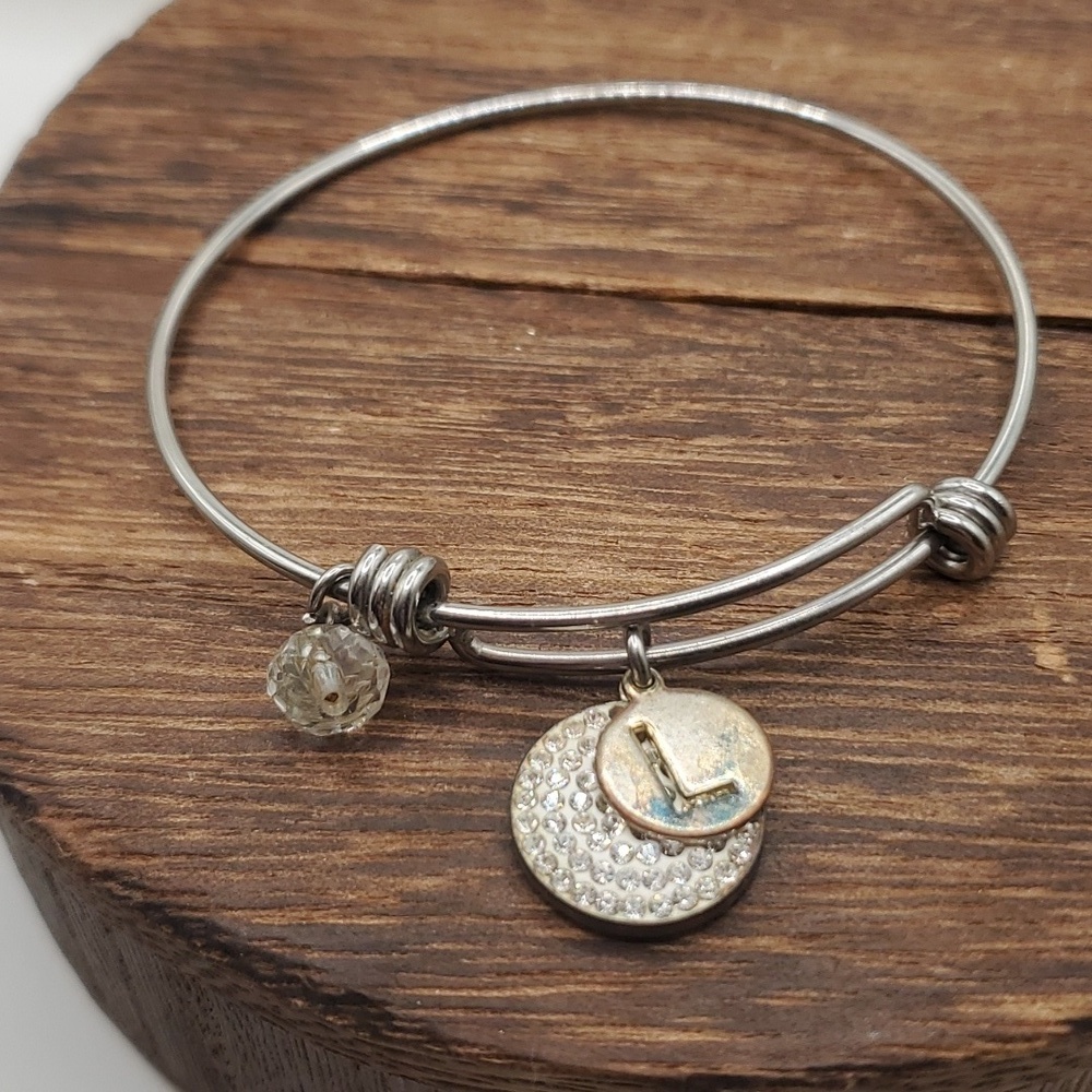 B2513‎ antiquated Initial L customized monogram charm bracelet